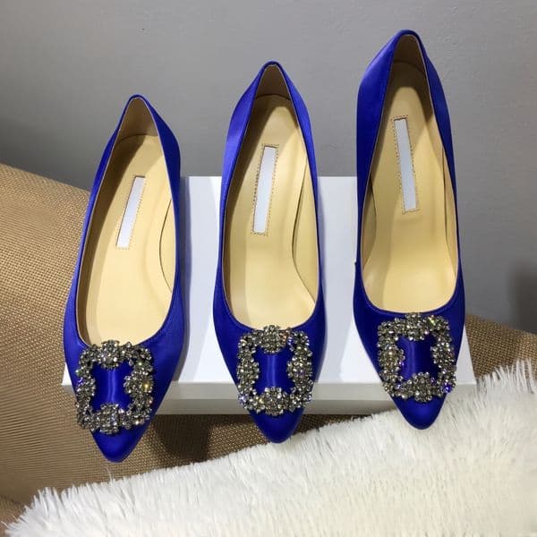 Luxury Designer Heel Dress Shoes Pointed Toe Brand Pumps 6cm 8cm 10cm Satin Rhinestone Buckle Women Wedding Shoes Size 35-42