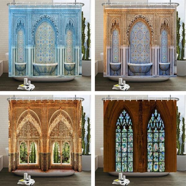 3d Moroccan style Shower Curtain European Architectural landscape Printed Waterproof Polyester Bathroom Curtain Decor With Hooks 251106BJ