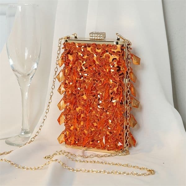 Diamonds Beaded Evening Bag er Womens Handbag Lady Glass Rhinestones Party Gold Purse Mini Square Tassel Bags 251023CJ