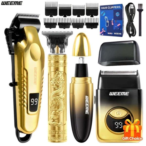 WEEME 4Pcs Men's Electric Set - USB Rechargeable, Foil Shaver, Nose & Kit With Interchangeable Blades, Ideal For Grooming, Perfect Birthday Or Father's Day