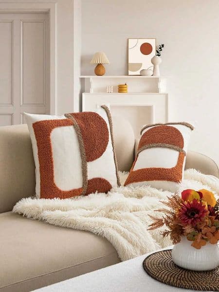 Pillow Case Geometric pattern cotton canvas fabric European and American style looped pile embroidery craft pillow and lumbar pillow covers Y251110