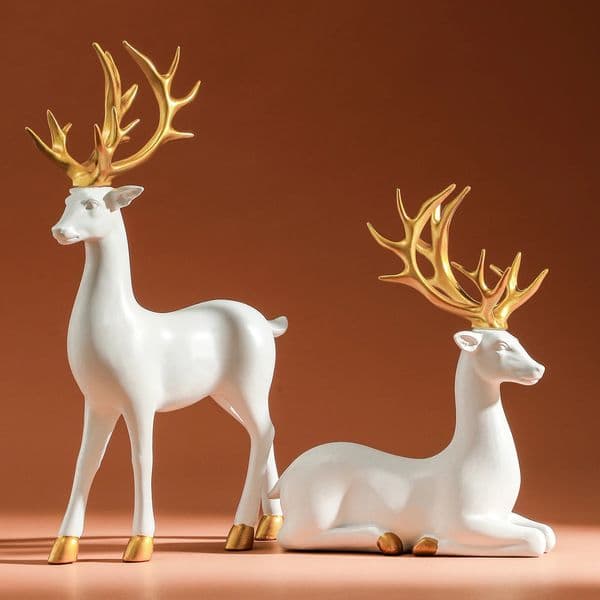 Reindeer Figurines White Deer Statue Elk Sculpture Solid Synthetic Resin Living Room Home Christmas Decoration Tabletop Ornament 251110BJ