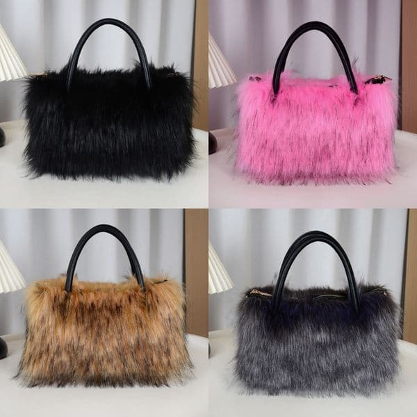 Shoulder bag Shopping bag womens handbag travel laptop purse lady underarm Faux fur handbag Stylish plush top-handle bag with Electric Green