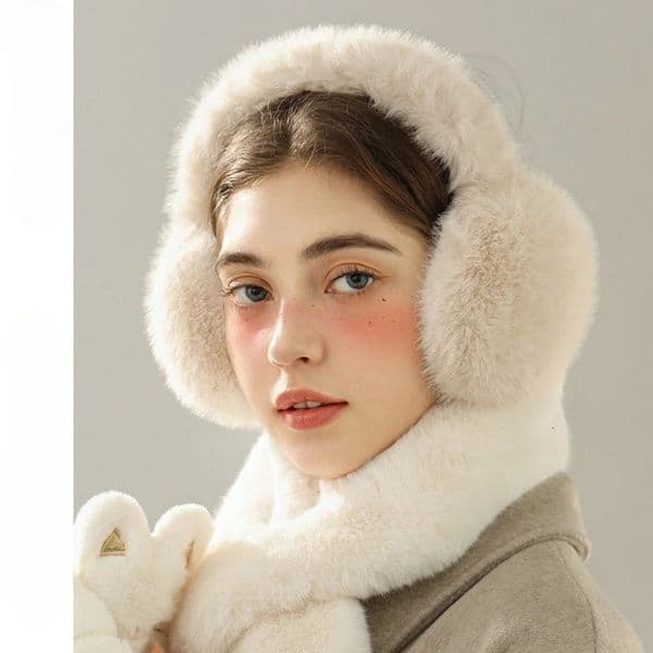 Earmuffs women winter beige Korean style cute sweet thickened plush ear muffs warm ear protection ear covers 251110BJ