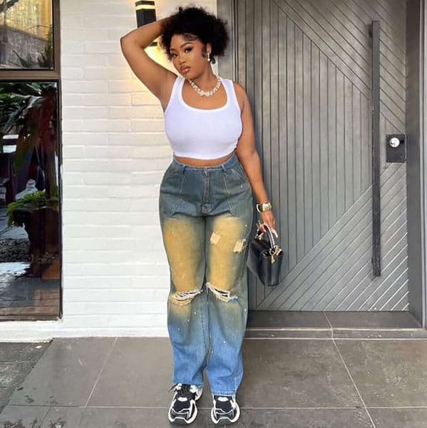 Jeans Women's Straight Leg Jeans, Women's Street Ripped Holes, Washing Water, Hanging Dyeing, Making Old Jeans