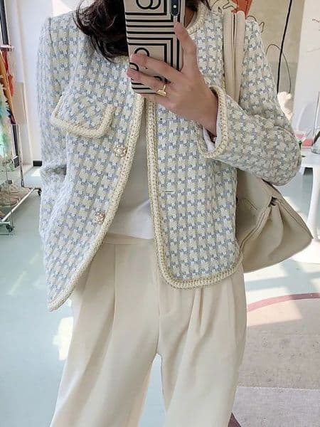 High Quality French Vintage Small Fragrance Tweed Jacket Coat Womens Spring Autumn Casual Fried Street Short Coat Plaid Outwear 251111