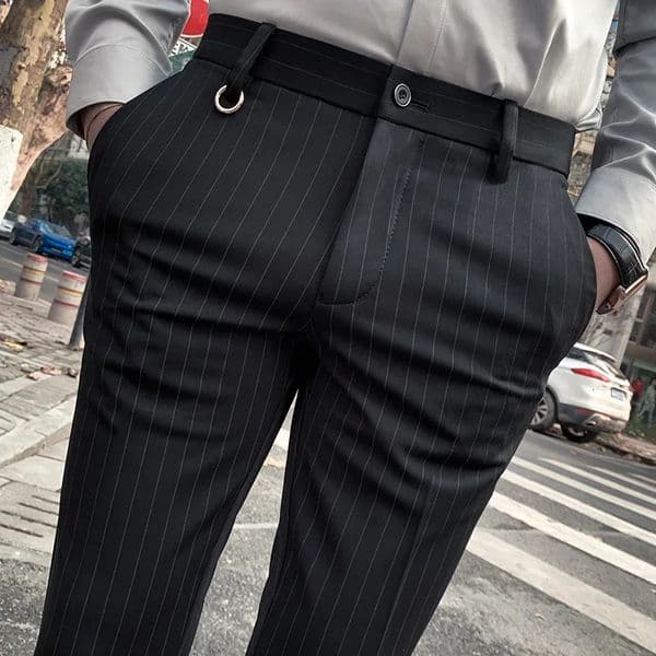 Mens Suit Pants Dress Stretch Slim Straight Black Striped Formal Boutique Fashion Clothing Ankle Trouser 251111