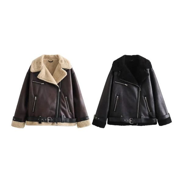 Autumn Womens European and American Style Loose Fashion with Belt Double sided Collar Jacket Coat 251111