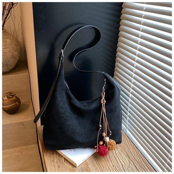 High-End Womens Handbag Collection Featuring Unique Rustic Touches - Multi-functional Matte Black Arm Bag