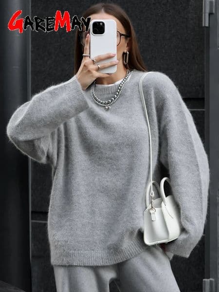 Autumn Winter Womens Knitted Sweater Wool Mohair Thin Gray Jumper Oversize Basic Pullover Women Red Vintage Sweaters for Women 251111
