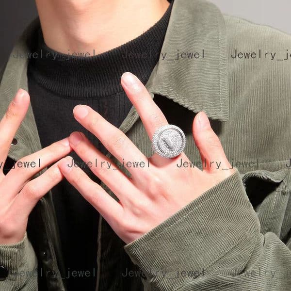 Wholesale Custom Personality Fine Jewelry Rotatable Diy Initial Letter Alphabet Hip-hop Ring Full Diamond Mens Charm Ring