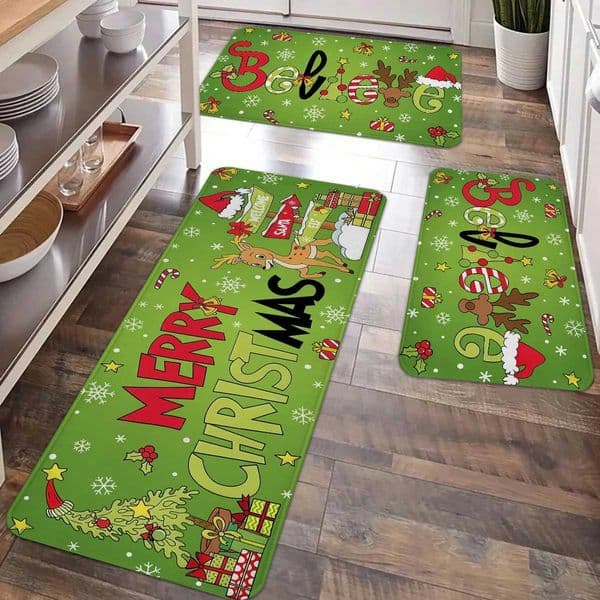 Designer 1pc Merry Christmas Kitchen Decoration Carpet Floor Mat Funny Christmas Hat Christmas Tree Reindeer Design Non slip Floor MatXJ251111