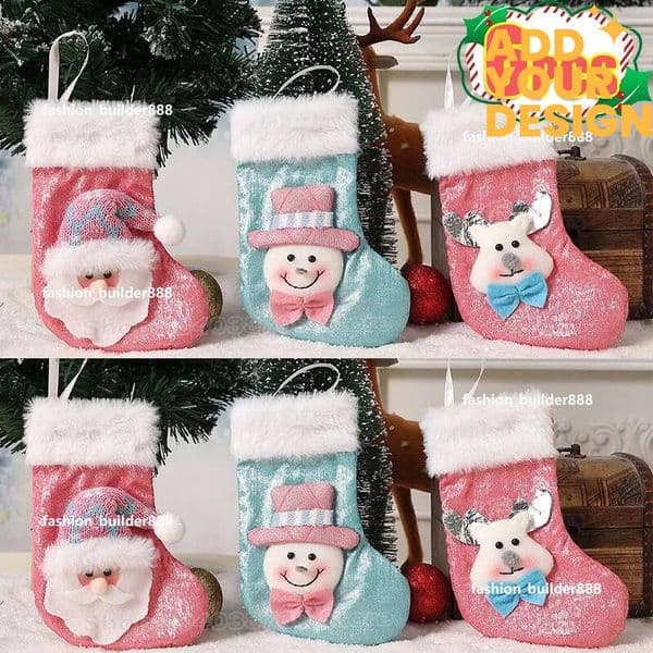 Custom Christmas Stockings Cute Cartoon Santa Claus Snowman Elk Socks Home Fireplace Xmas Tree New Year Decoration Pendant