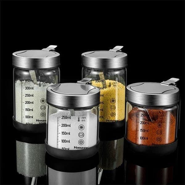 1pc Spices Glass Seasoning Jar with Spoon Sugar Bowl Salt Shaker Seasoning Container Kitchen Supplies Storage Set Spice Boxes 250402