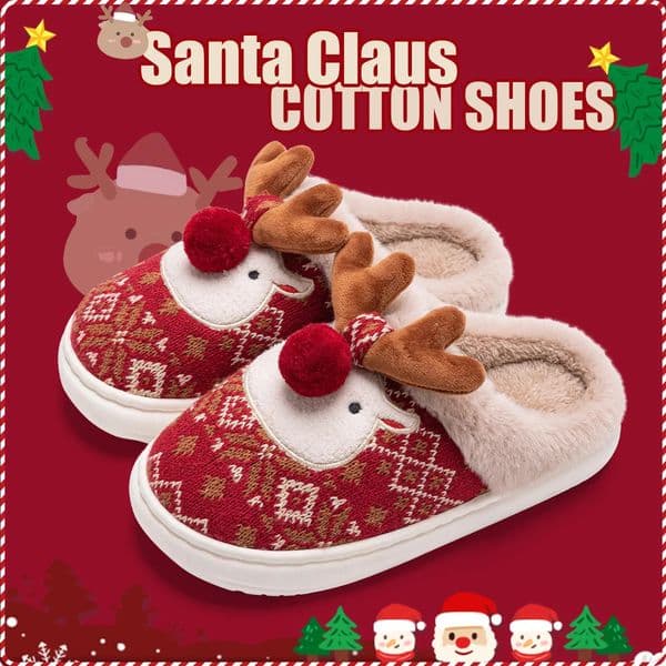 Winter Lovely Womens Slippers Home Cute Cartoon Cotton Christmas Deer NonSlip House Shoes 251111
