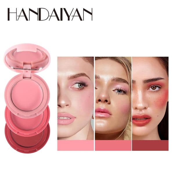 HANDAIYAN Three-color matte blush tray folding 3-in-1 eye shadow in One multi-color lip mud naturally easy color velvet mousse 251111