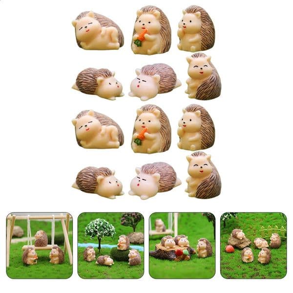 12 Pcs Mini Simulation Hedgehog Ornament Resin Animal Decoration Adornment Statue Figurines 250407