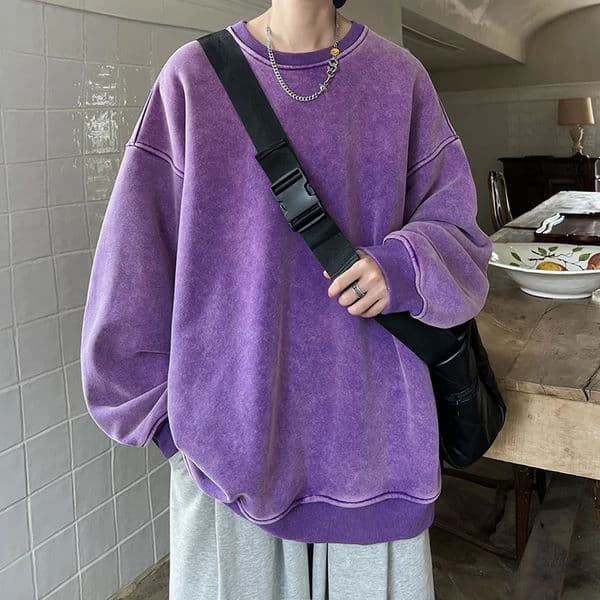 American Washed Old Pullovers Sweatshirts Men Loose Solid Color Autumn Large Size Warm O Neck Tops Hip Hop Y2k Sweatshirt 251110