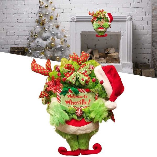 Grinch Christmas Wreath Plush Green Hairy Monster Hanging Ornament Grinch Leg Wreath Door Hanging New Year Decoration T251111