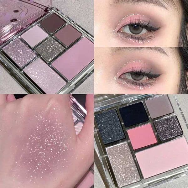 7 Color Eyeshadow Palette Grey Powder Black Smoky Eye Blush Highlighter Korean Shiny Glitter Eye Shadow Eyes Makeup CosmeticsXJ251111