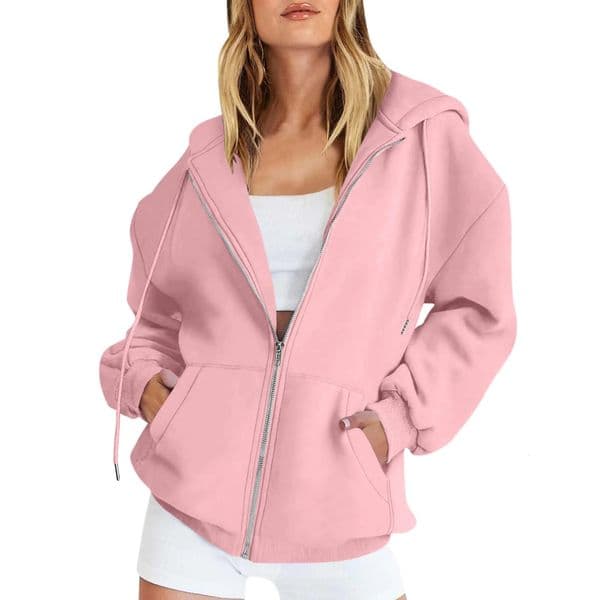 Autumn Fleece Hoodie Solid Color Hooded Korean Fashion Sweatshirts Long Sleeve Top Drawstring Pockets Loose Zipper Black Hoodies 251105