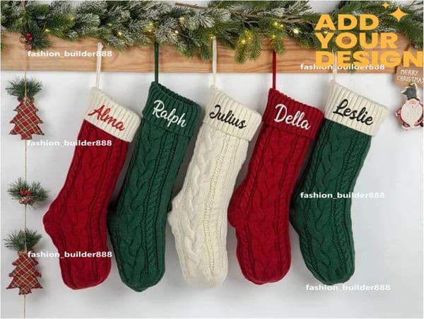 Custom Personalized with Family Name Custom Monogram Embroidery Knit Stockings Christmas Gifts