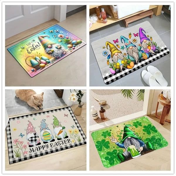 1Pc Lovely Gnome Print Door Mat Easter Motif Entrance Pad Washable Bath Rug Area Carpet For Kitchen Balcony Terrace Home Decor 250407BJ