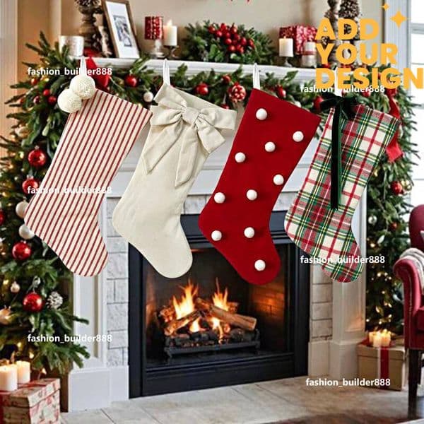 Custom 47CM Plaid Striped Stocking for Fireplace Decorative Hanging Stockings Gift Holders Home Christmas Atmosphere Decor