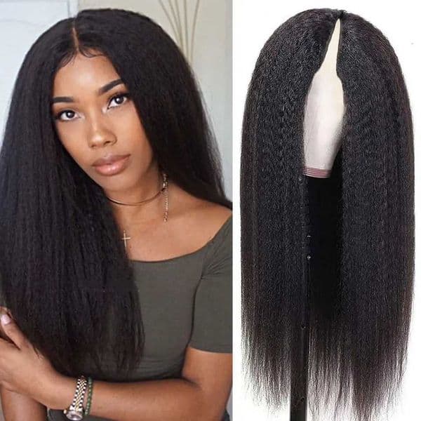 Luxury Kinky V Wig No Leave Out maquillaje U Part Brazilian Yaki Straight Machine Made Human Hair Wigs For Women Virgint251111 Free Shipping