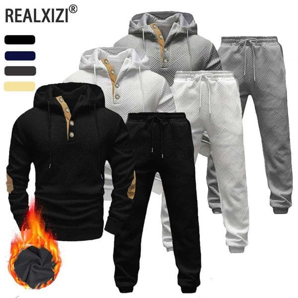 Mens Sportswear Solid Color Joggers Hoodie Sweatshirts and Long Pants 2 Piece Set Fashionable Casual Sports Set Mens TracksuitT251111