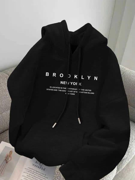 Mens American Vintage Heavyweight Hoodie Oversized Brooklyn New York Graphic Print Long Sleeve Sweatshirt for Street Fashion M251111