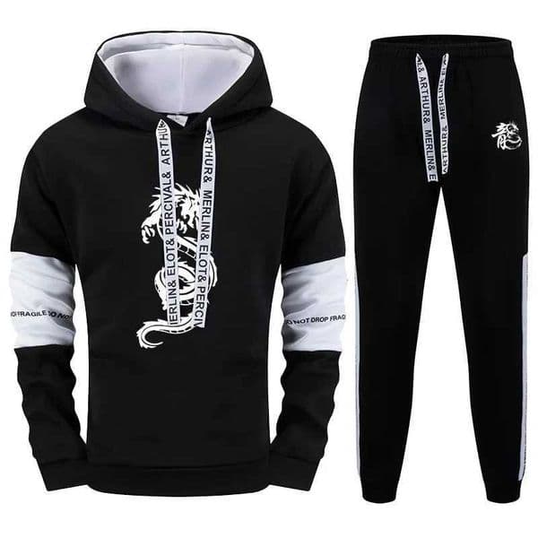 Chinese Dragon Print Mens Tracksuit Hoodies Sweatpants 2 Pcs Set Fashion Streetwear Outfit Fall Winter Casual Sport Jogger SuitT251111
