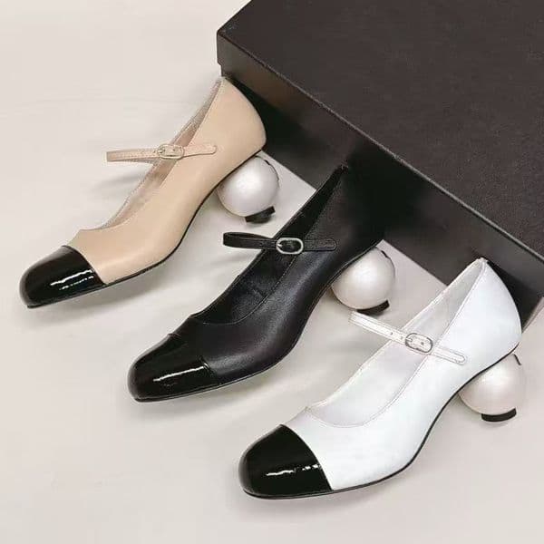 top quality Patent leather Round-toes Mary Jane Pearl heels slingback Sandals Dress shoes pumps ballerina heel dress shoes Luxury designer Evening party shoes box