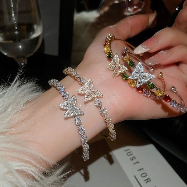 Zircon Butterfly Open Light Luxury High-end Niche Bracelet Retro Exquisite Versatile Elegant Jewelry Wholesale for Women