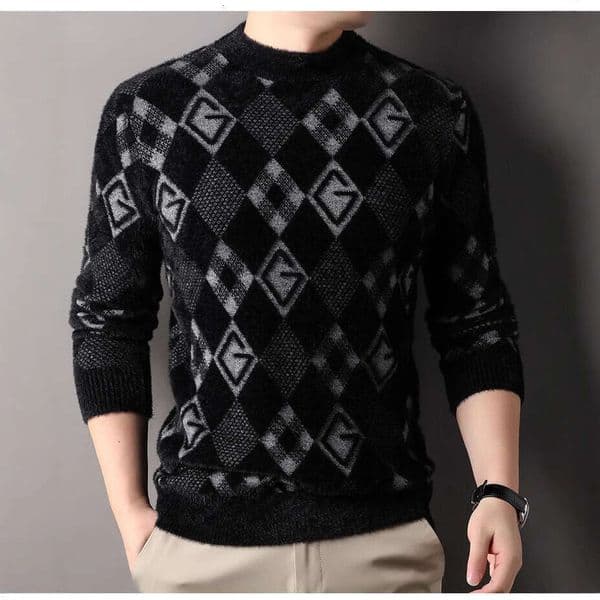Autumn Sweater Men's Inner Layer One-Piece Fleece Knitted Base Shirt Thickened Winter Garment Warm Top