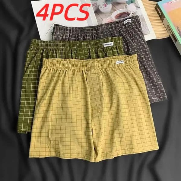4Pcs Mens Underwear Boxers Shorts Casual Sleep Underpants Homewear Men Panties Striped Plaid Loose Comfortable 251111
