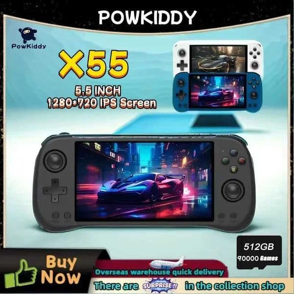 POWKIDDY X55 Handheld Game Console 55 INCH I SCREEn RK3566 Open-Source Linux System 4000 MAh TV LPDDR4X 512G PM251111