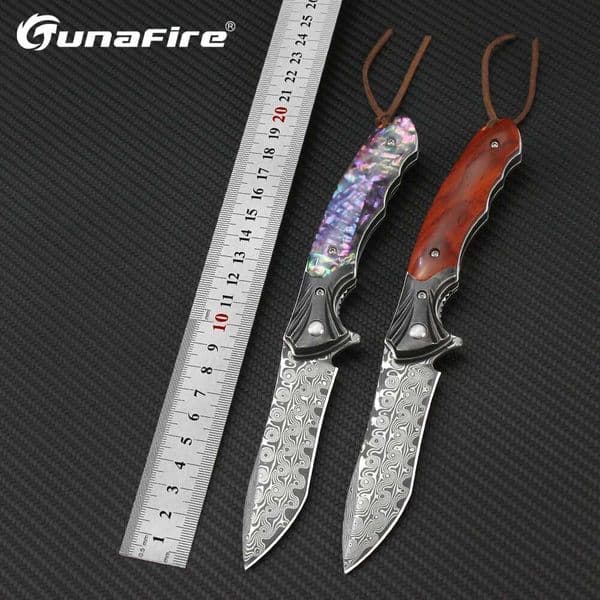 Tunafire Vg10 Damascus Steel Wood Handle Pocket Folding Knife Professional Kitchen Fruit Small Utility Knives Hand Tools