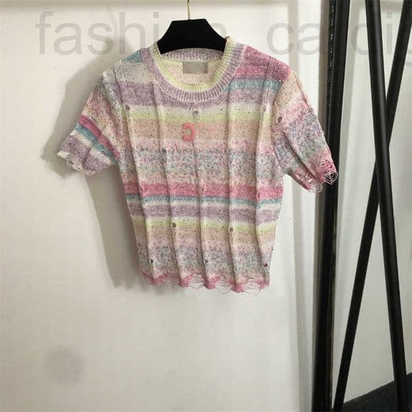 Women's T-Shirt Sequin Designer T Shirt fashion embroidery patch TShirt Gradient colour Hollow out T-Shirt Summer Short Sleeve Stretchy sexy tee Streetwear Style