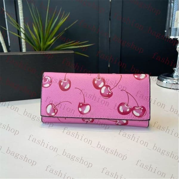 Fashion designer wallets card holder womens short purses cherry flower letters credit card holders ladies clutch money bags with box high-quality Zipper wallet