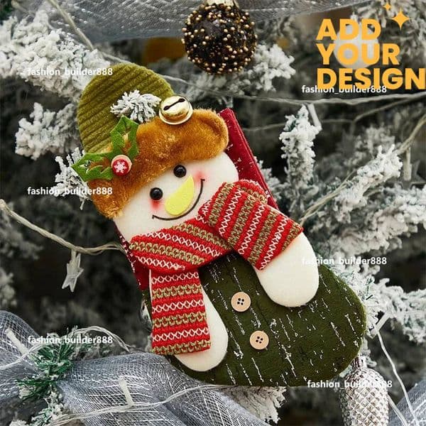 Custom Christmas Novelty Santa Snowman Reindeer Stockings Hanging Ornaments for Home