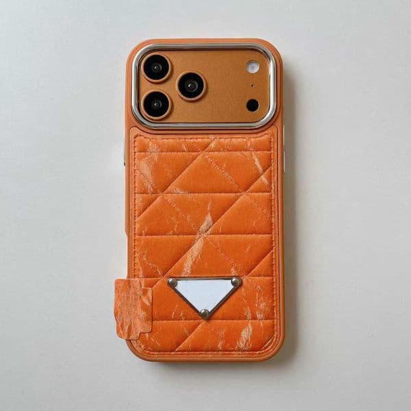 Top Fashion Personality Deluxe Phone Cases for iphone 17 Series 13 14 15 16 pro max Leather Embossed Letters Cellphone Case Orange Cover