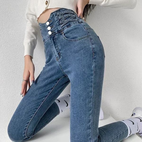 Skinny Pencil Y2K Jeans Four Buttons Vintage High Waist Women Slim Stretch Denim Pants Tight Trousers Womens 251111
