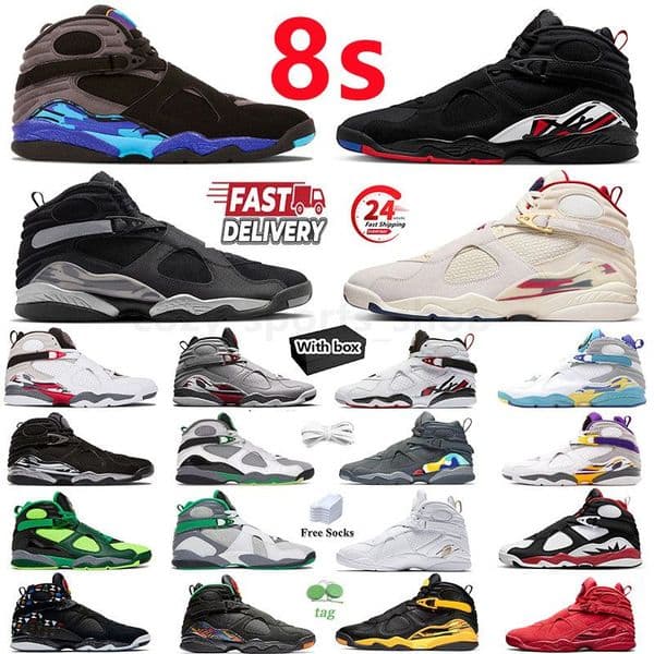 With Box Designer 8s 8 Mens Basketball Shoes Playoff Aqua Chrome South Beach Black Cool Grey Take Flight Trophy Black Samurai Gunsmoke Sneakers Sports Trainer