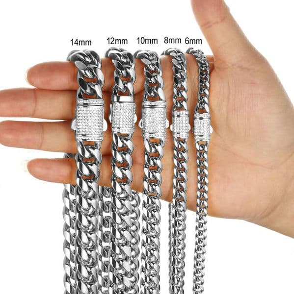 Men's 18K Gold-Plated Silver Cuban Link Chain - Stainless Steel Hip Hop Style Necklace