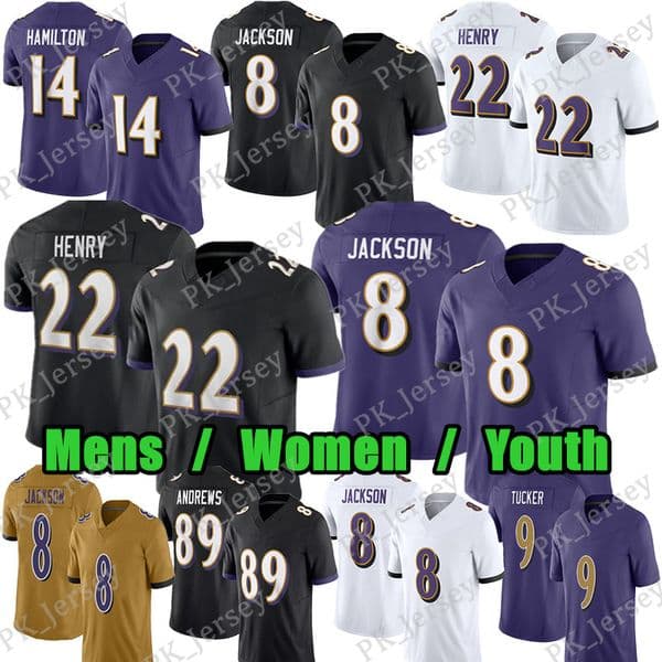 #8 Lamar Jackson Football Jersey #22 Derrick Henry DeAndre Hopkins Zay Flowers Mark Andrews Kyle Hamilton Odafe Oweh Ray Lewis Jaire Alexander Malaki Starks jerseys