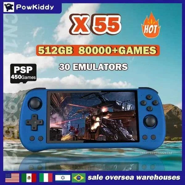 Best POWKIDDY X55 55 INCH 1280720 I Screen RK3566 Handheld Game Console HD Linux Open-Source Retro Console 80000 GamesM251111