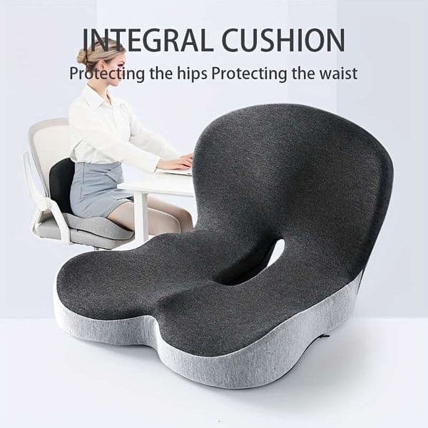 Cushion with Integrated Backrest, Memory Foam Inner Core Soft Supportive, Long Sitting Protection for Hips Waist, Fatigue Relief Office Chair Car Driving Seat