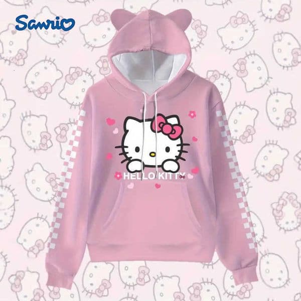 Sanrio 3D New Cat Ear Hooded Sweatshirt Hello Kitty Cinnamoroll Kuromi H251111