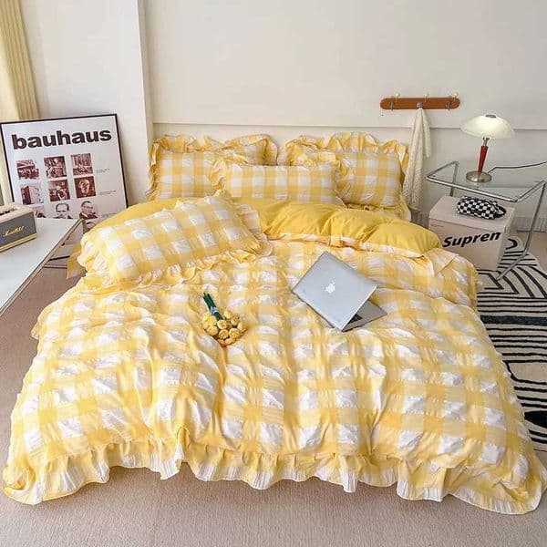 INS Plaid Series Bedding sets Washed Cotton Duvet Cover bed shee cases Bedding Linens Set Queen/King Bed edredones de cama H251111